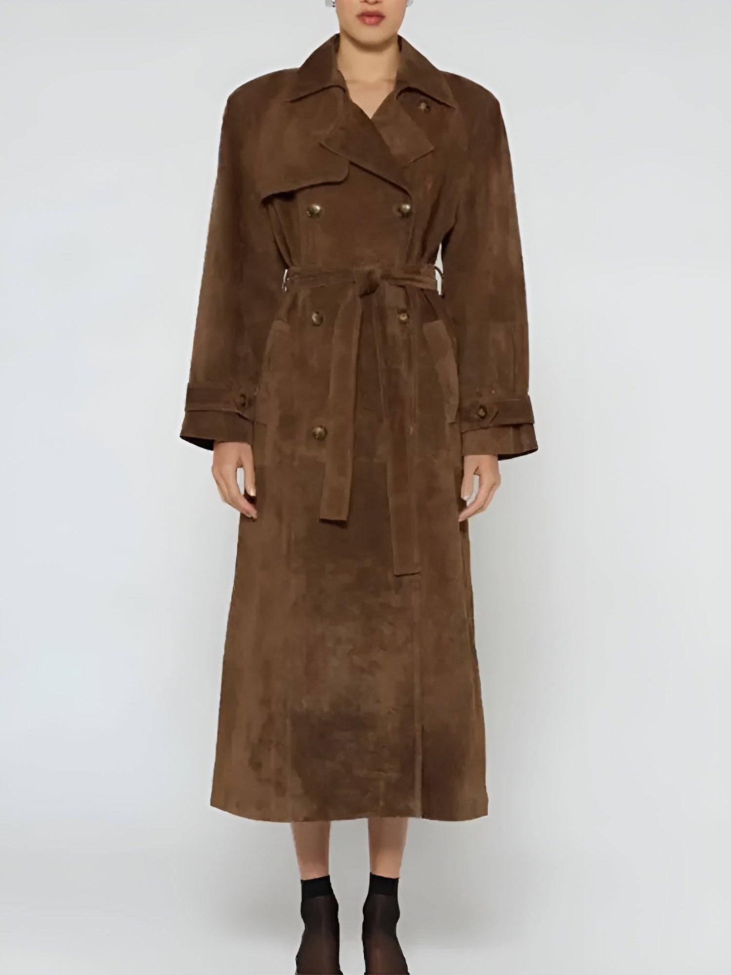 Suede long coat with belt